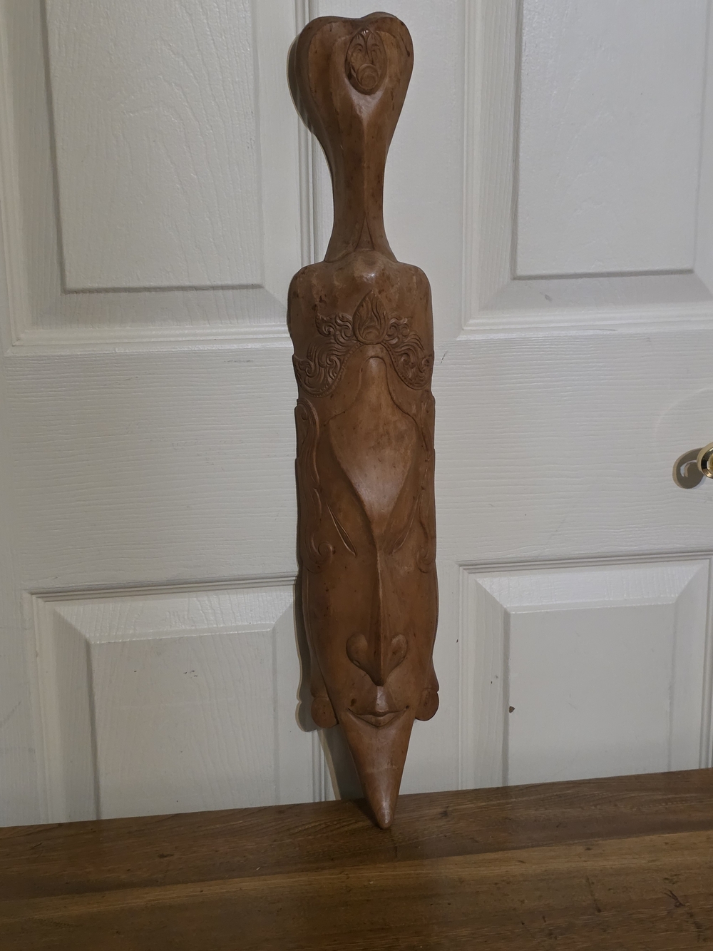 Vintage Indonesian Style Hand-Carved Wood Mask Long Tribal Wall Art Decor